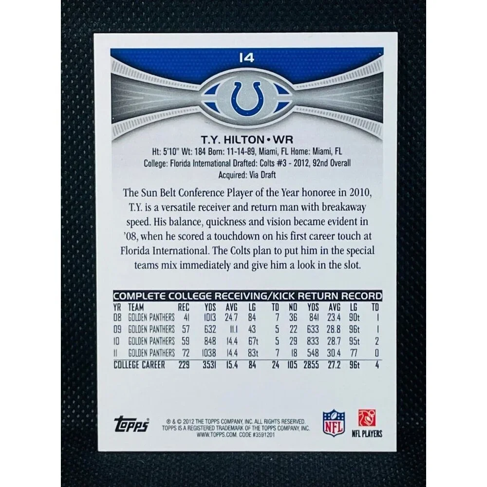 2012 Topps Football - T.Y. HILTON RC #14 - Rookie Card - INDIANAPOLIS COLTS